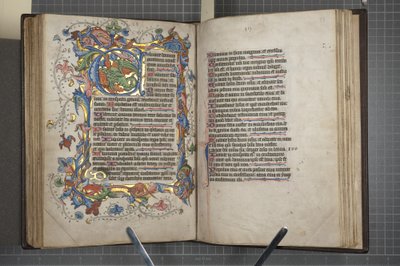 セイラム式文の詩篇、Fol 72 verso fol 73 recto、c.1425-75（ベラムにインク、ペンキ、金） 作： English School