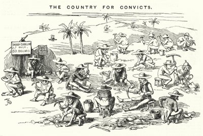 パンチ・カートゥーン囚人の国、カリフォルニア」（版画 作： English School