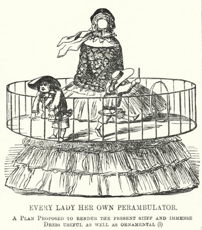 パンチ漫画。Every Lady Her Own Perambulator - 女性のフープスカートの流行（エングレービング 作： English School