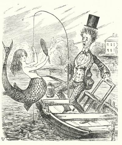 パンチ・カートゥーン：人魚を捕まえる漁師（エングレービング 作： English School