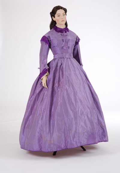 パープルデイドレス、1860年代（縞模様のシルクタフタ） 作： English School