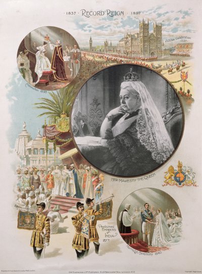 ビクトリア女王（1819-1901）は、1897年に彼女のダイヤモンドジュビリーの時代に描かれました。 作： English School
