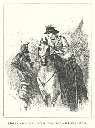 ヴィクトリア十字架を授与するヴィクトリア女王（エングレーヴィング 作： English School
