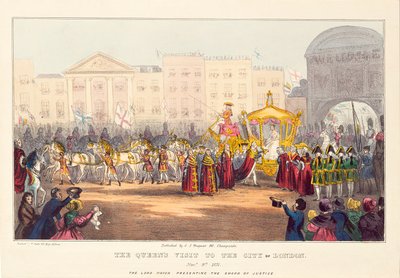 1837年にG.トレギアによって彫刻された、テンプルバーでロンドン市に入るビクトリア女王 作： English School