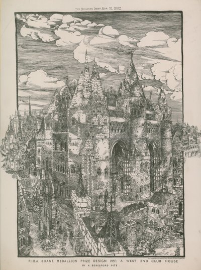 RIBA Soane Medallion賞のデザイン1882-Beresford Piteによるウエストエンドクラブハウス 作： English School