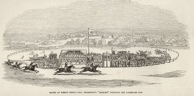 小麦クロフトでのレース：1845年11月15日の「The Illustrated London News」より、ラソンズカップを獲得したトンプソン大佐の「ハムレット」 作： English School