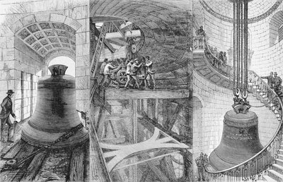 1882年6月3日、イラストレイテッドロンドンニュースより、セントポールズ大聖堂の大鐘を掲げる 作： English School