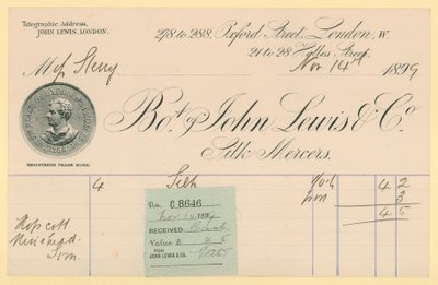 1896年11月14日、John Lewis＆Co.からの領収書 作： English School