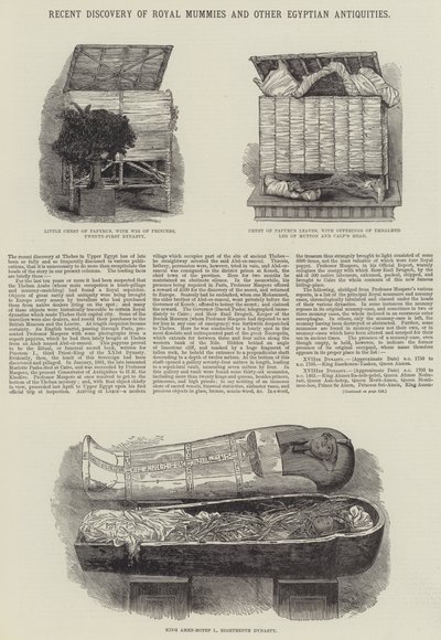 王家のミイラをはじめとするエジプトの古代遺物の最近の発見（エングレービング 作： English School