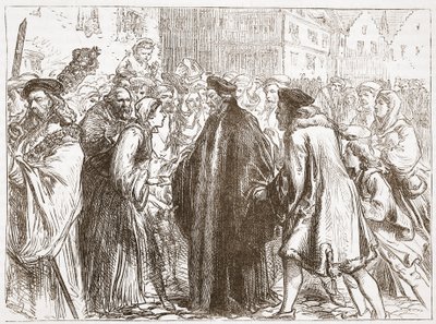 ニュールンベルクでのジョン・ハスのレセプション、ジェームス・エイトケン・ワイリー（1808-1890）によるパブのプロテスタンティズムの歴史からのイラスト。 1878 作： English School