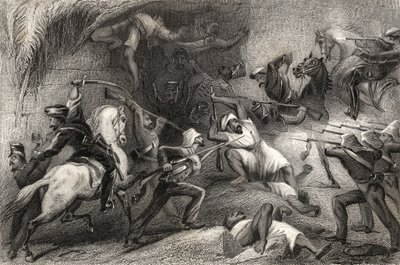 1858年に出版された「インドの反乱の歴史」からのデリーからの出撃の反発 作： English School