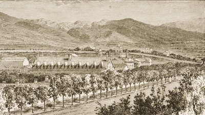 ブリガムヤングの邸宅（1801-77）ユタ州ソルトレイクシティのモルモン教会の2番目の大統領、「アメリカンピクチャーズ」より1876 作： English School