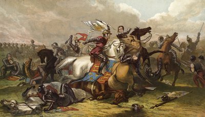 ボスワースの戦いでのリチャード3世とリッチモンド伯爵 作： English School