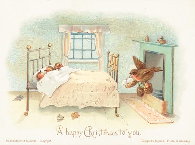 ベッドで眠っているロビン！クリスマスカード 作： English School