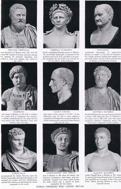 英国を訪れたローマ皇帝、ハチソン国の歴史、1910年頃のイラスト 作： English School