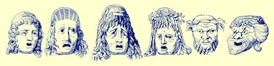 ローマの劇場用マスク、エドワードオリエによるキャッセルズイラストユニバーサルヒストリカルのイラスト、1890年発行（デジタル強化画像） 作： English School