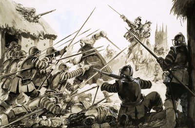 ウスターでキャバリアーズと戦うラウンドヘッド 作： English School