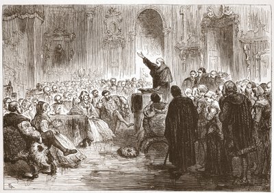 ルーブルで説教をしているルーセル、ジェームズ・エイトケン・ワイリー（1808-1890）によるパブのプロテスタンティズムの歴史からのイラスト。 1878 作： English School