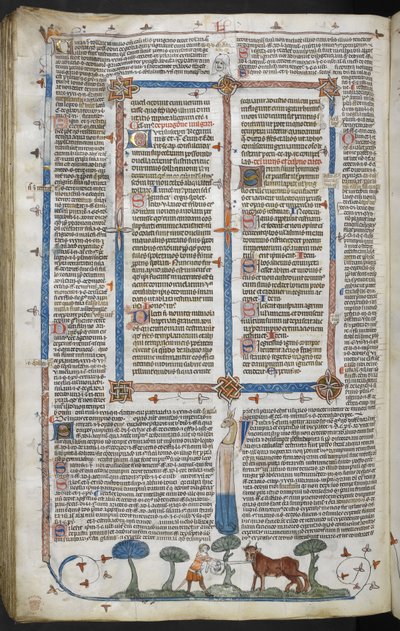 ロイヤル 10 E IV フォル。 294v 雄牛を攻撃する男、Smithfield Decretals (Gregory IX の Decretals) c.1340 (ベラム) 作： English School