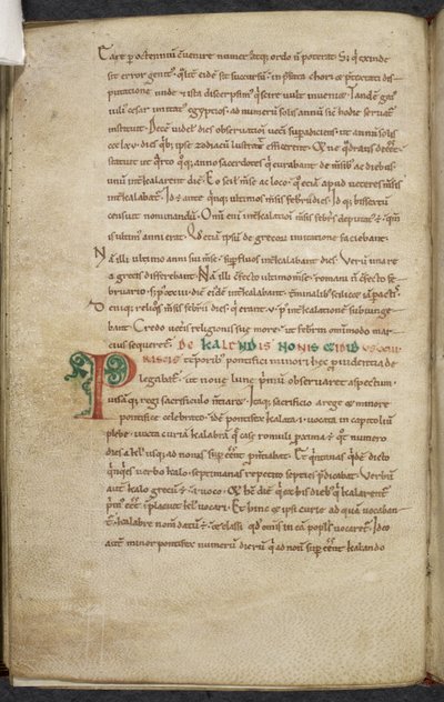 Royal 13. A.XI, f.47vInitial P.De temporum ratione. Bede the Venerable. Computus と天文学に関する作品の雑多. 11 世紀-12 世紀 作： English School