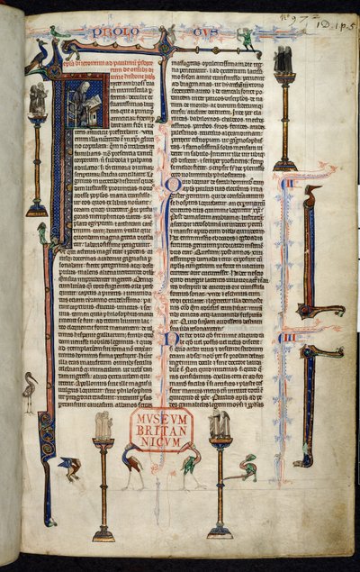 Royal 1 D I, f.1r, Jerome, frades em colunas, da Bíblia de Guilherme de Devon (pergaminho) 作： English School