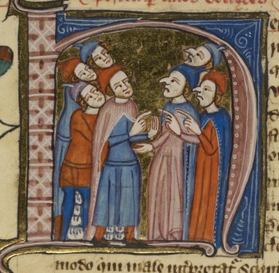 Royal 6 E. VII f.200、異端者、「Omne Bonum」（ベラム）から 作： English School