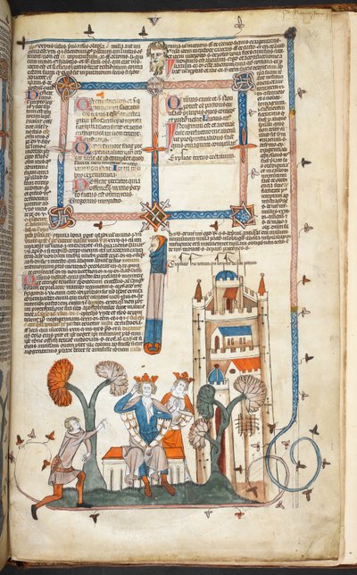 Royal MS 10 IV f.314r The King, Queen and their Castle with Marginal Decor, illustration from the 