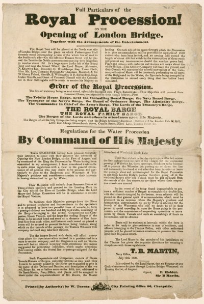 1831年にロンドンブリッジが開通した王立行列 作： English School