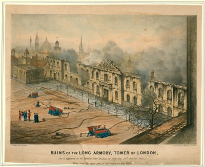ロングアーモリーの遺跡、ロンドン塔の火、1841年 作： English School