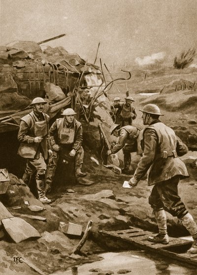 フロントラインに注文を届けるランナー、1914-19 作： English School