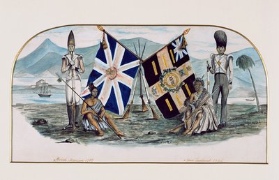 ラトランドシャー連隊、北アメリカ1759、ニュージーランド1845、1850年頃（紙にwc） 作： English School