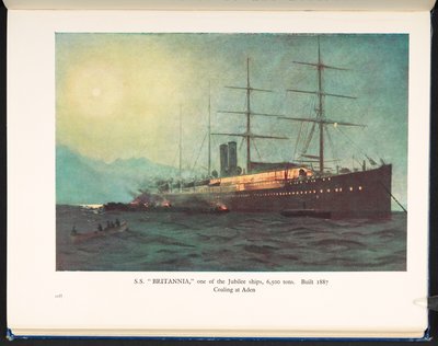 S. S. 「ブリタニア」、ジュビリー船の 1 隻、6,500 トン、アデンで 1887 年に建造、P&O の 100 年の歴史、半島および東洋の蒸気航行会社 作： English School