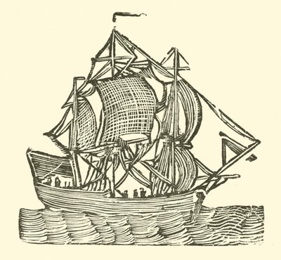 帆船（木版画 作： English School