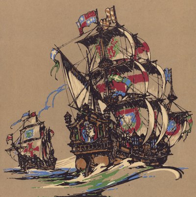 帆船（カラーリトグラフ 作： English School