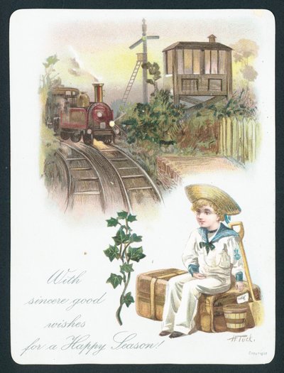 電車、クリスマスカードを待っている船乗りの少年 作： English School