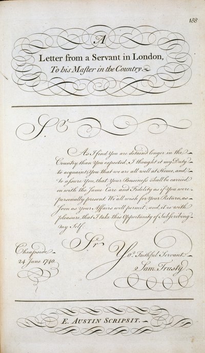 文字の型紙からのサンプル文字、c.1740 作： English School