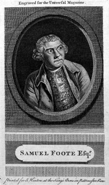 Samuel Foote (1720-77), 「Universal Magazine」のために彫られた（エングレーヴィング）。 作： English School
