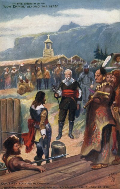 1629年7月20日、サミュエルデシャンプランがケベックを提督教会に降伏 作： English School