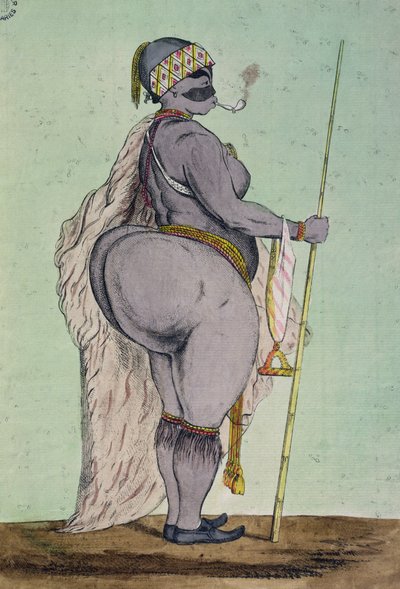 1810年頃から描かれた、ホッテントットヴィーナスのサートジー、ロンドンで展示中 作： English School