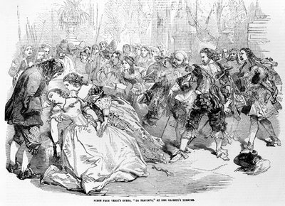 1856年の女王陛下劇場でのヴェルディスオペララトリヴィアータのシーン 作： English School