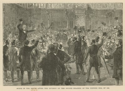1866年の改革法案の2番目の読書に関する分割後の下院でのシーン 作： English School
