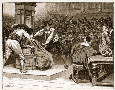 下院のシーン：強要された下院議員、カッセルズイラストレイテッドイングランドオブイングランドのイラスト（セピア写真） 作： English School