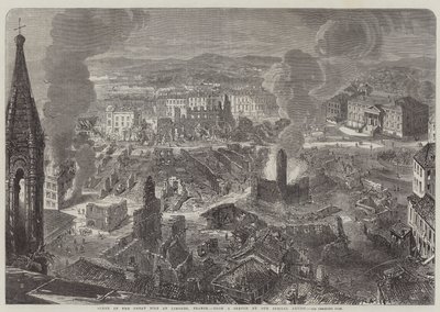 フランス、リモージュの大火事のシーン（彫刻 作： English School