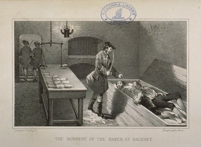 1730年頃、ハックニーベイカーの強盗の様子 作： English School