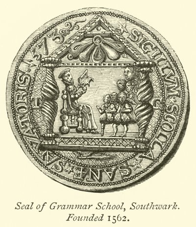 サザークの文法学校のシールは1562年に設立されました 作： English School