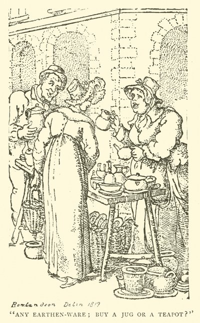 土器の売り子（木版画 作： English School