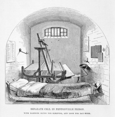 ロンドンの刑務所刑務所と刑務所生活のシーンからヘンリーメイヒュー（1812-87）とジョンビニー、1862年のペントンビル刑務所の別のセル 作： English School