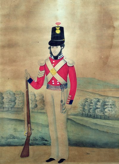 イギリス軍軍曹、1815年頃（紙にトイレ） 作： English School
