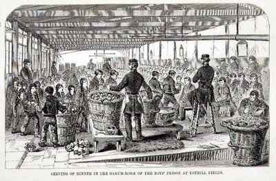 トティル・フィールズ少年刑務所のオーカム・ルームでの夕食の配膳（ヘンリー・メイヒュー（1812-87）とジョン・ビニーによる「The Criminal Prisons of London and Scenes of Prison Life」より 作： English School