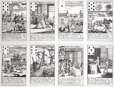 現在の商業ベンチャーと投資の風刺シーンを描いたトランプのセット、c.1720 作： English School